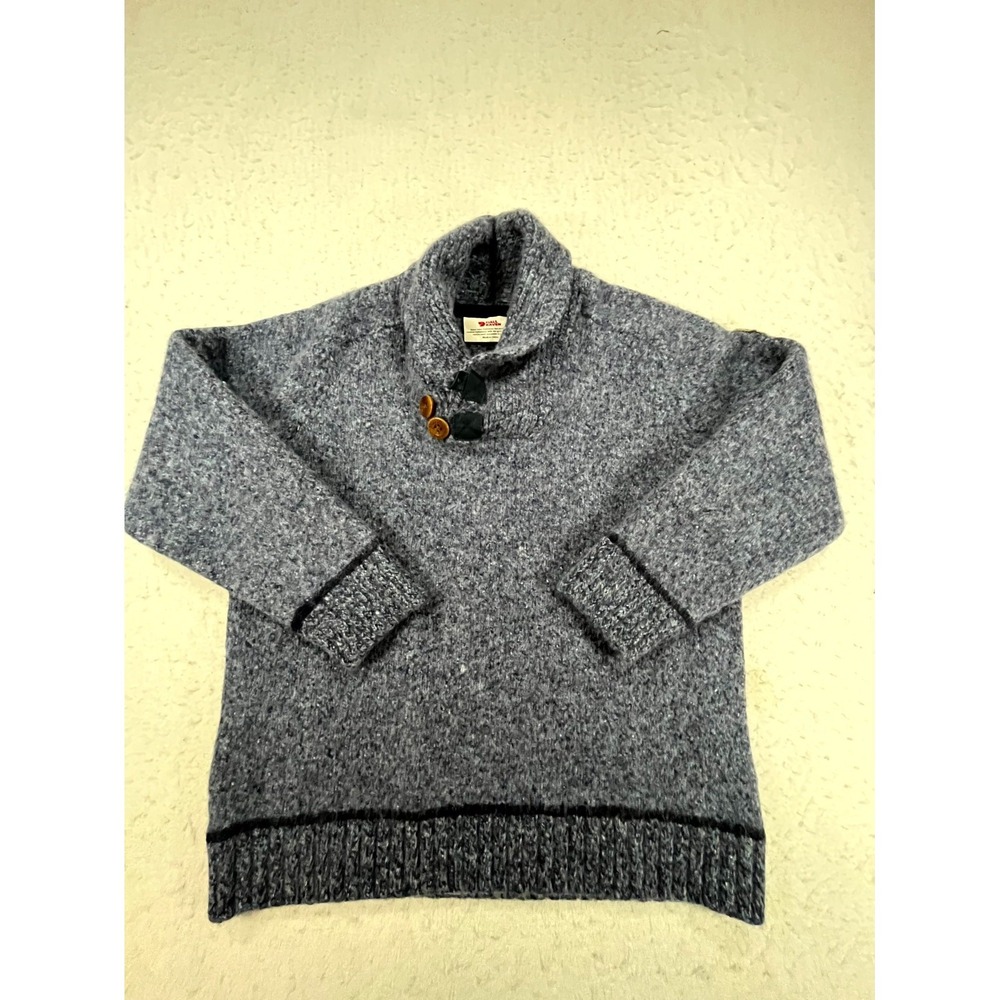 Fjallraven Lada Sweater Mens Large Gray Fleece Wool Mock Neck Ribbed Hem Winter